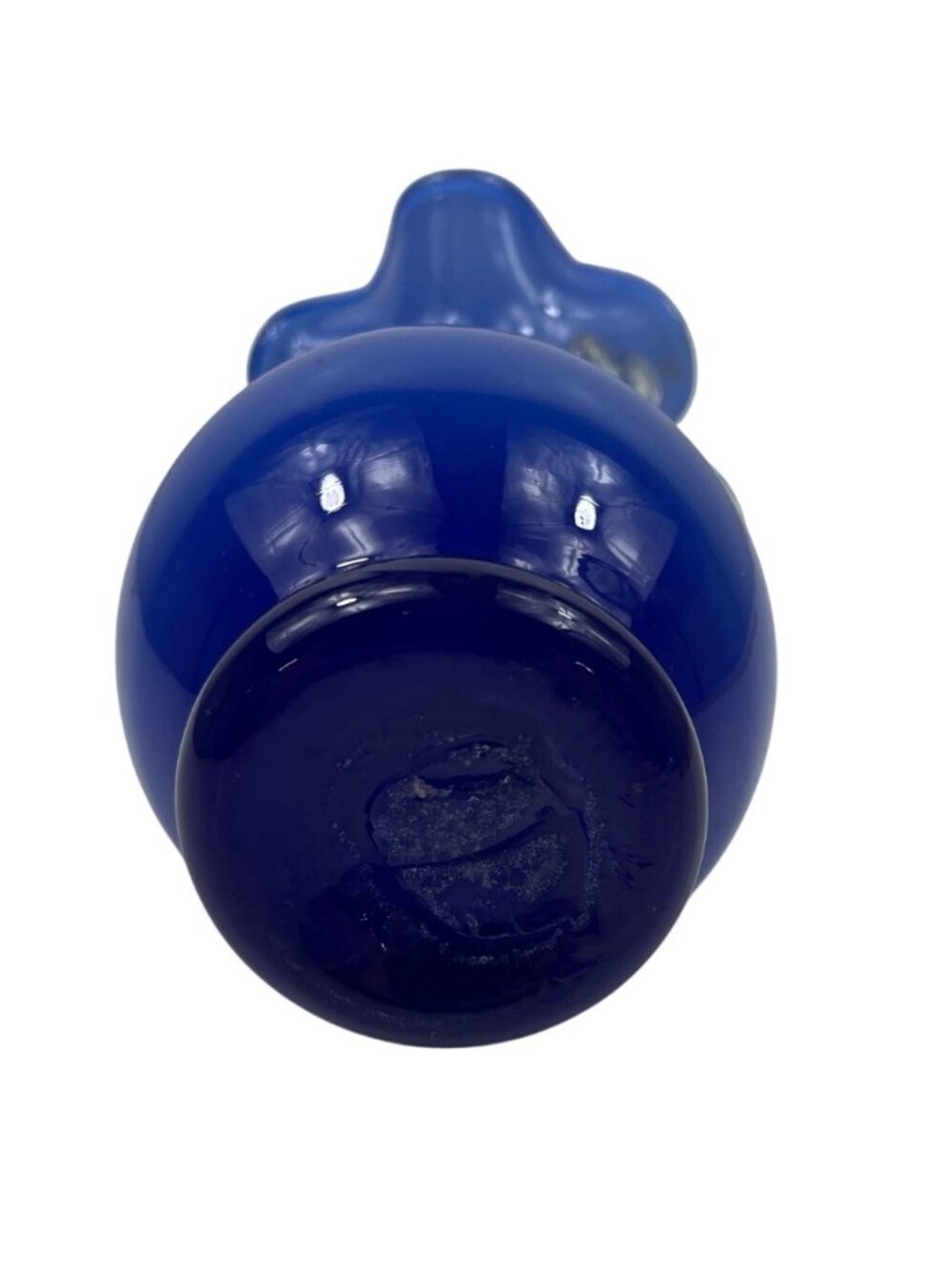 Handmade Cobalt Blue Glass Vase With Clear Swirl Handles & Ruffled Rim - Picture 9 of 12